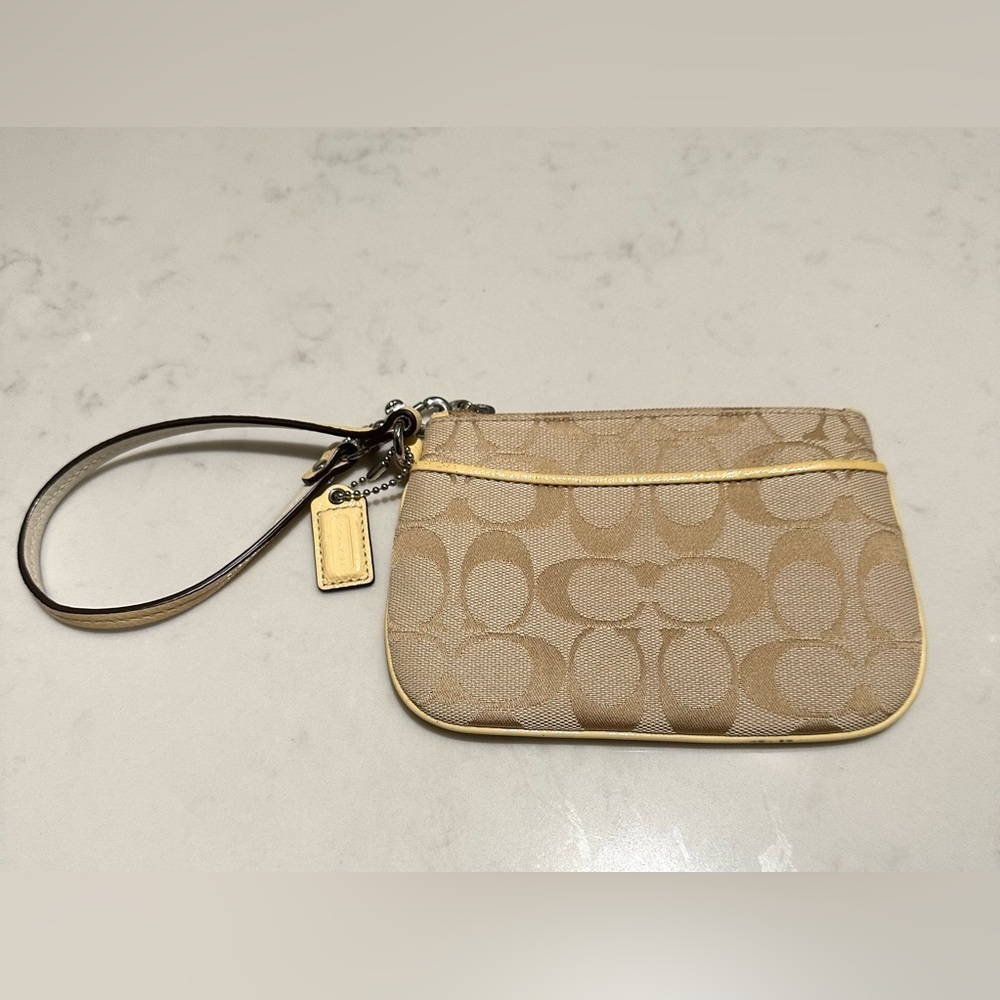 Coach Beige/Yellow Signature Canvas and Leather Wristlet Pochette - Picture 5 of 10